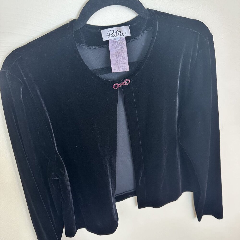 Vintage Patra Black Velvet Cardigan Coverup With Jeweled Clasp Medium Evening 90